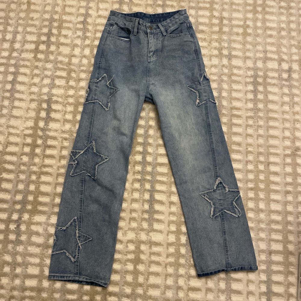 Star Embellished Blue Jeans